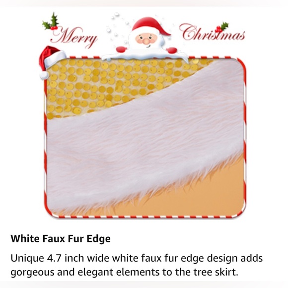Gold Sequin Christmas Tree Skirt with Faux Fur Edge Gold Classic Decor 48” NEW - Picture 9 of 11